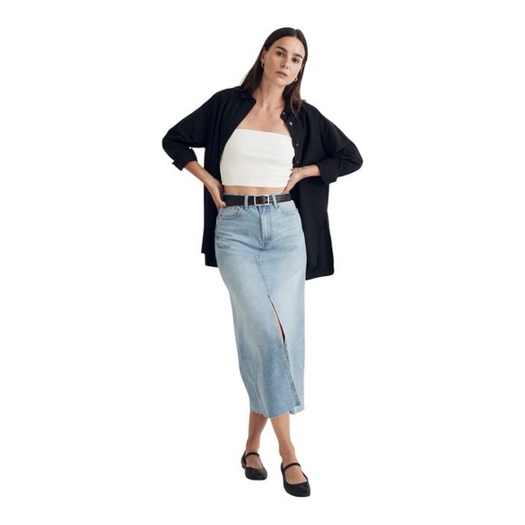 Madewell‎ Denim Midi Skirt Front Slit Light Wash Trending Size 26